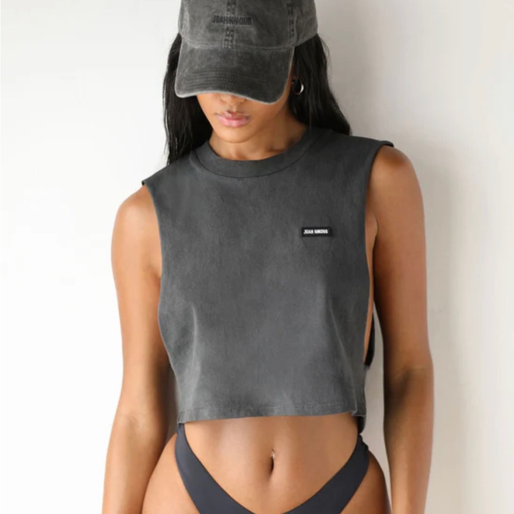 Joah Brown- Cut Off Boyfriend Tank - Washed Black Cotton w/ logo